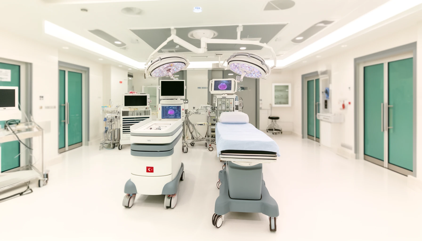 A sleek and sophisticated hospital setting in Turkey, featuring cutting-edge medical equipment and a spotless, orderly interior.